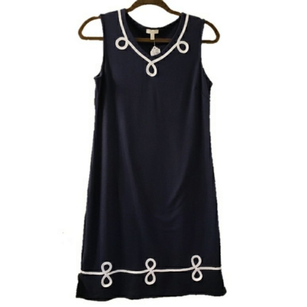 NWOT Talbots Petite Navy Dress w/ White Embroidery